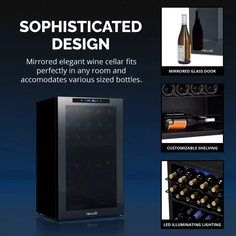 Newair 33-Bottle 19.5 Black Freestanding Dual Zone Wine Fridge