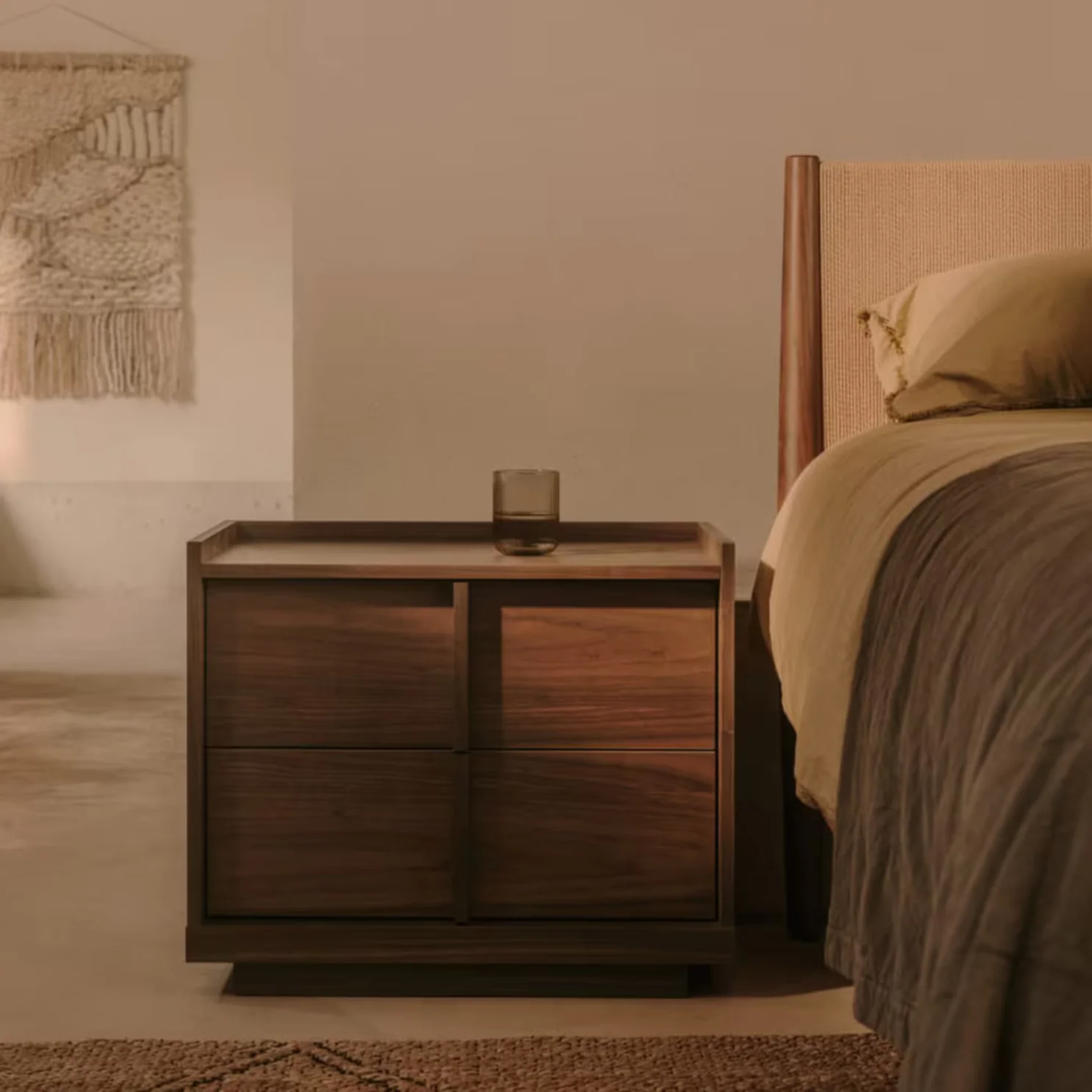 Mid-Century Walnut brown Walnut Bedside Table for Bedroom