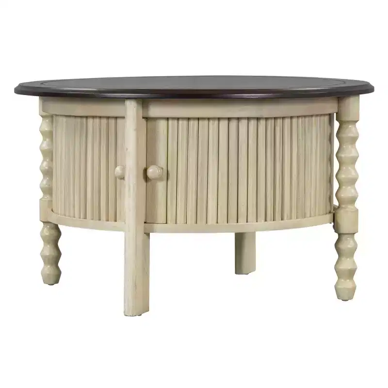 Coffee Table Round Wood Sliding Door Coffee Table with Soild Legs