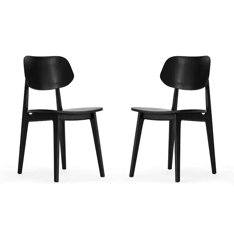 Emma and Oliver Set of 2 Solid Wood Dining Chairs with Curved Oval Backrests
