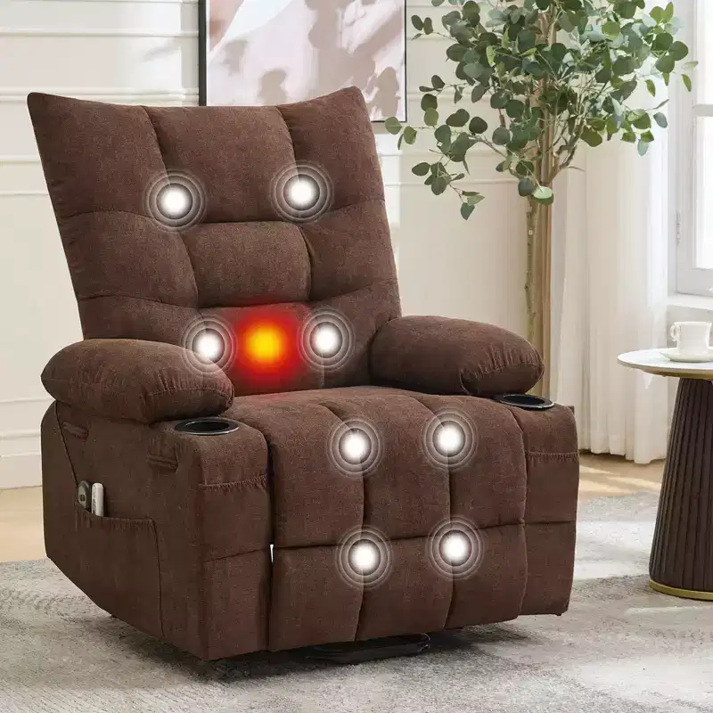 Power Lift Recliner Chair, Electric Massage & Heat Recliner with 45 Assist Stand, with Soft Padded Upholstery, Side Pocket & Cup Holders