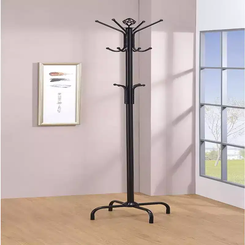 Okak Elegent Metal Freestanding Coat Rack with 3-Tier Hooks, Hall Tree with Minimalism Design, Storage Rack for Living Room, Bedroom, Black