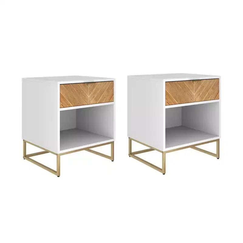 Nathan James Set of 2 Kensi Wood Herringbone Nightstands