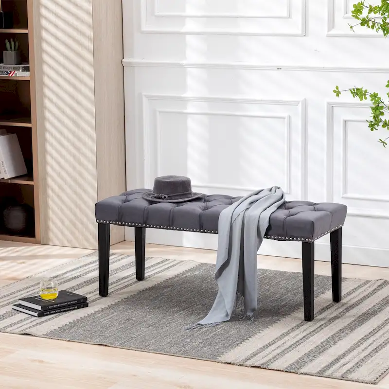 Upholstered Tufted Bench Ottoman Footrest Stool Accent Bench