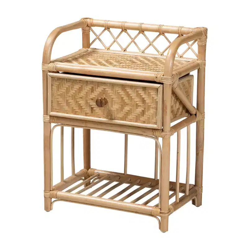 Modern Bohemian Natural Brown Rattan 1-Drawer Nightstand