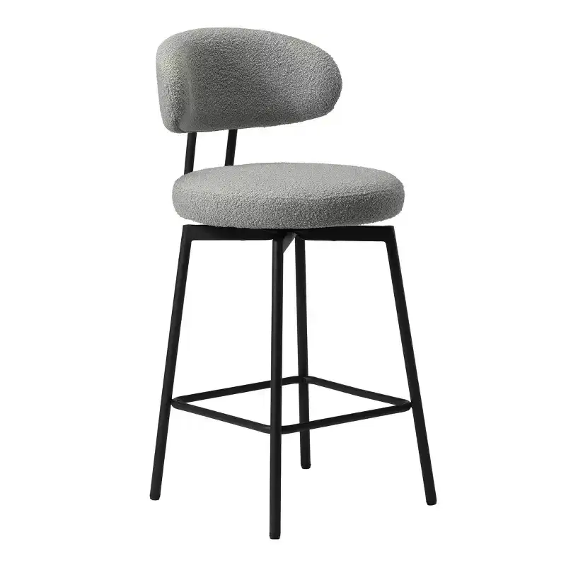 Modern Upholstered Faux Shearling Fabric Counter Height Bar Stools with Back (Set of 2
