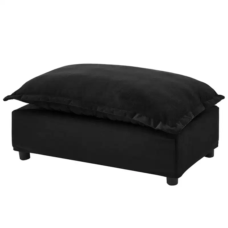 Chenille Armchair with Movable Ottoman, Wide Seat & Curved Armrests