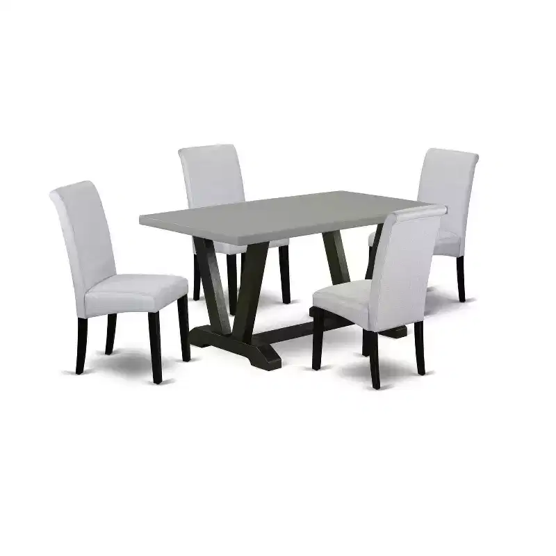 HomeStock 5-Pc Rectangle Natural Oak Finish Solid Wood Top Dining Table with 4 Parson Chair