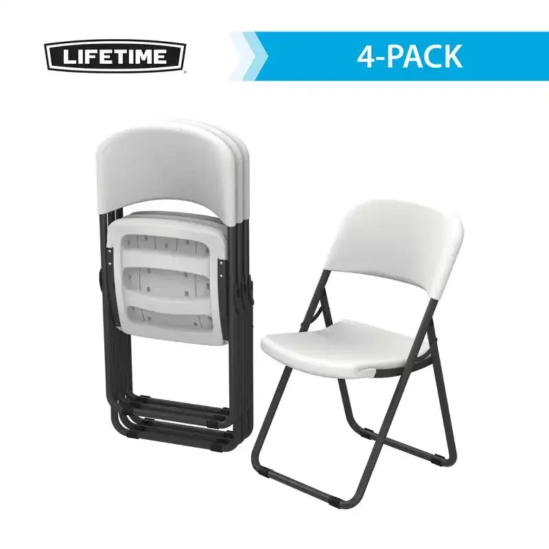 Light Commercial Loop Leg Folding Chair, 4-Pack – White, Indoor & Outdoor Use