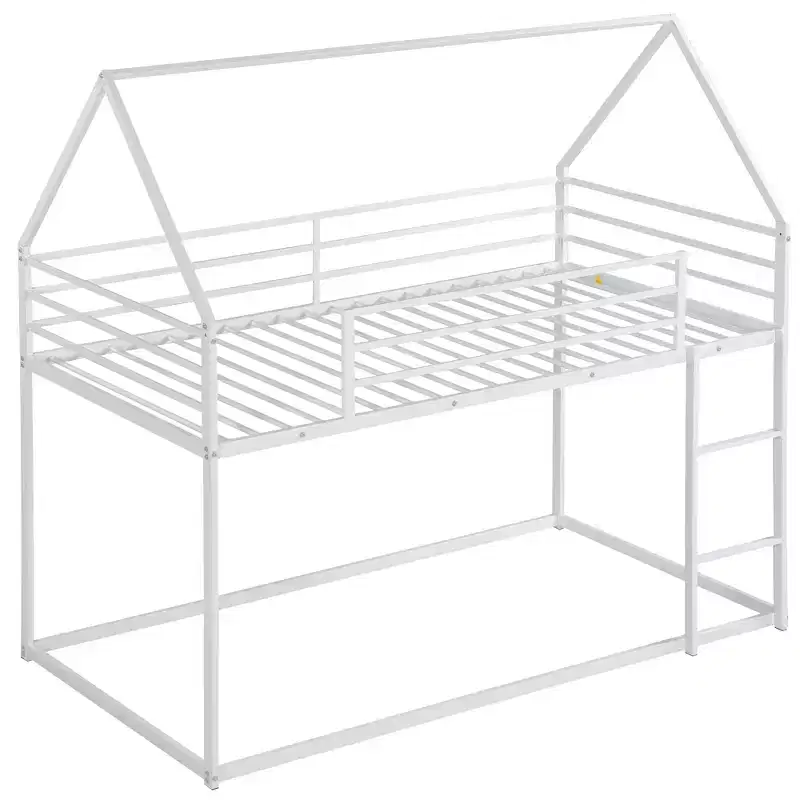 Metal Twin over Twin House-Shaped Bunk Bed with Built-in Ladder