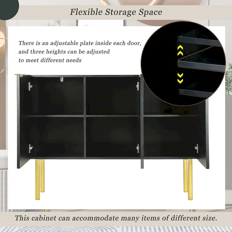 Entryway Sideboard Table Side Table Cabinet with Gold Metal Legs - 47.2L x 16.5W x 36.6H