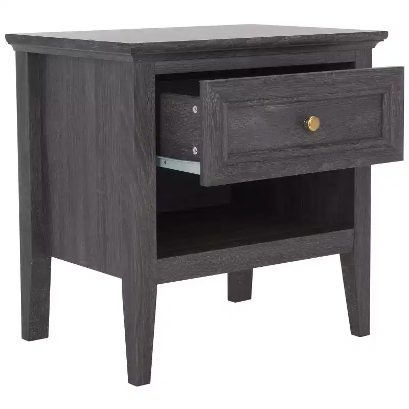 1-Drawer 1-Shelf Nightstand with Gold Pulls, Walnut Finish Bedside Table
