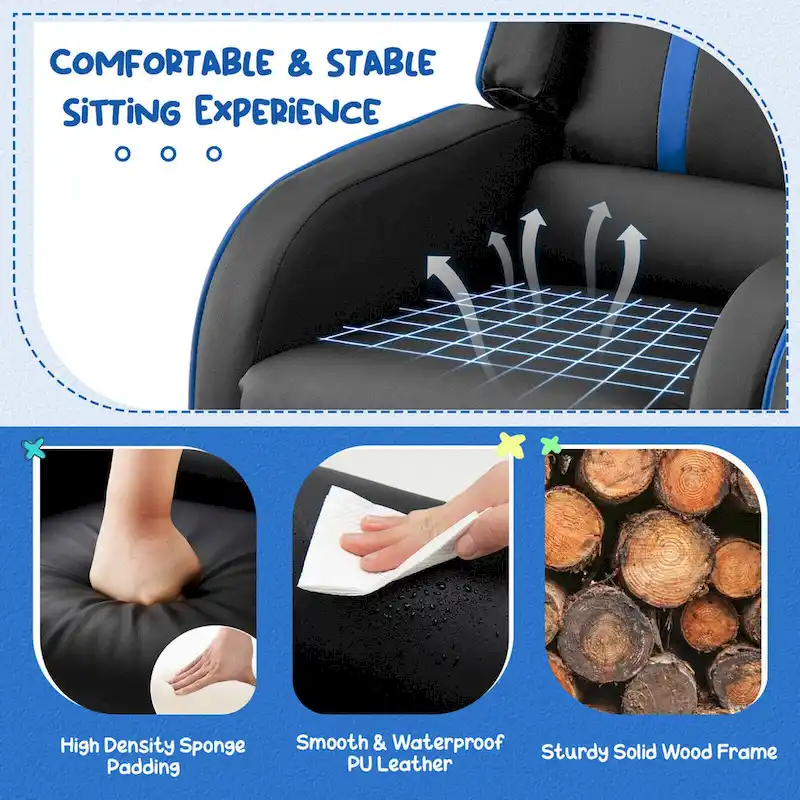 Gymax Kids Recliner Chair Ergonomic Leather Sofa Armchair w/Footrest