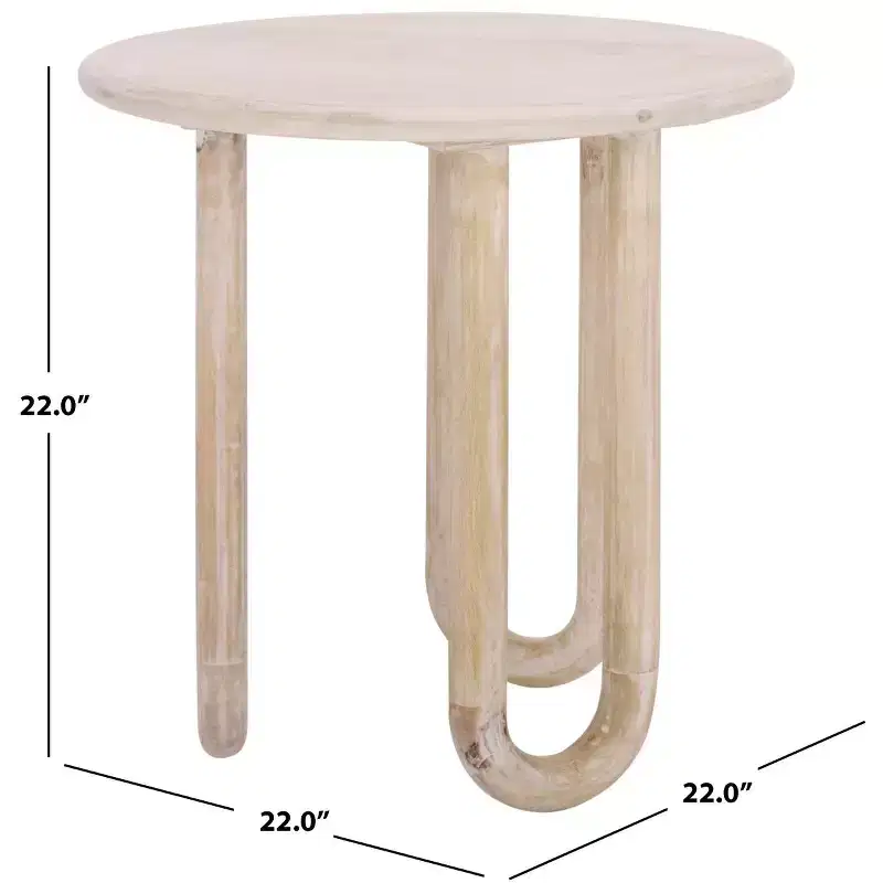 Round Mango Wood Accent Table, Natural Wash Finish, 22