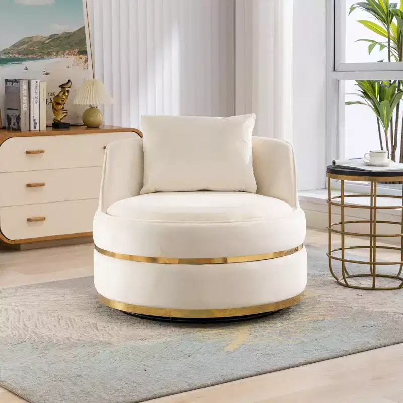 360 Swivel Accent Chair, Modern Velvet Upholstered Barrel Chair Oversized Soft Chair with Cushion - HABITRIO