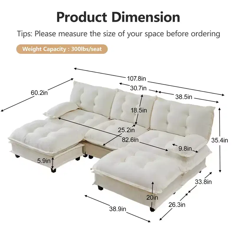 GDFStudio Havenridge Modular 107  U Chenille Sectional Sofa