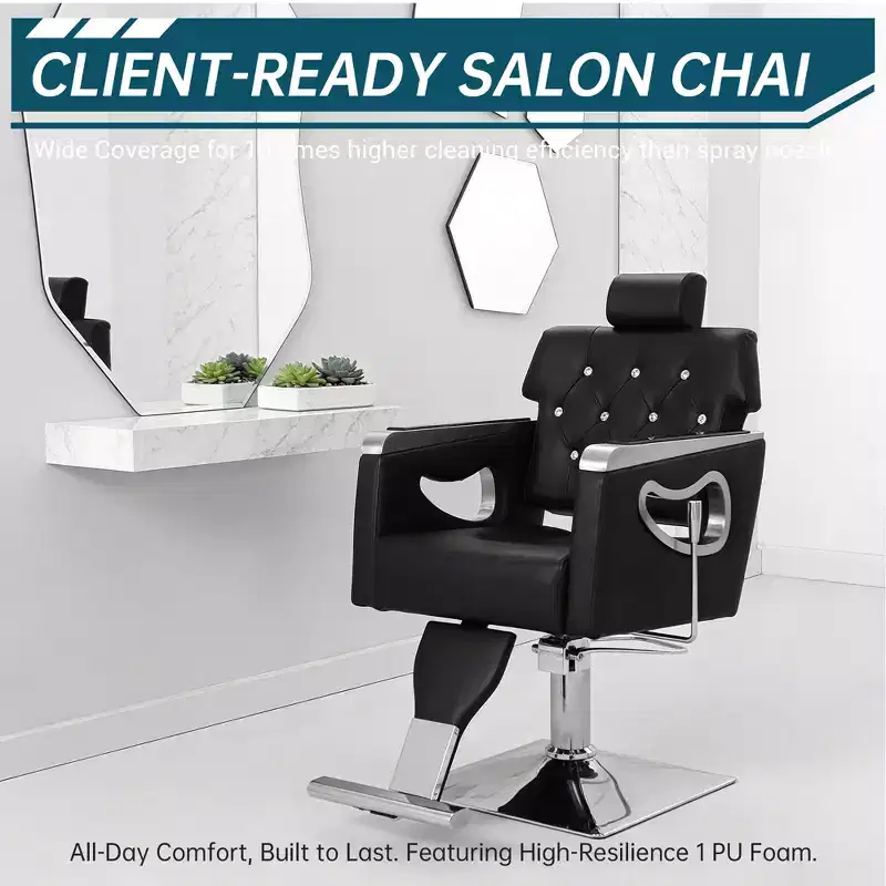 Reclining Barber & Salon Chair, Adjustable Height, 360° Swivel, PU Leather, 330LBS