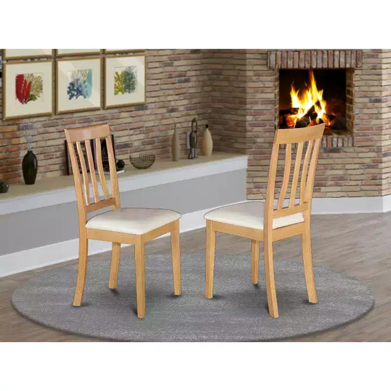 HomeStock Antique Dining Chairs Wooden Seat Slat Back Set of 2