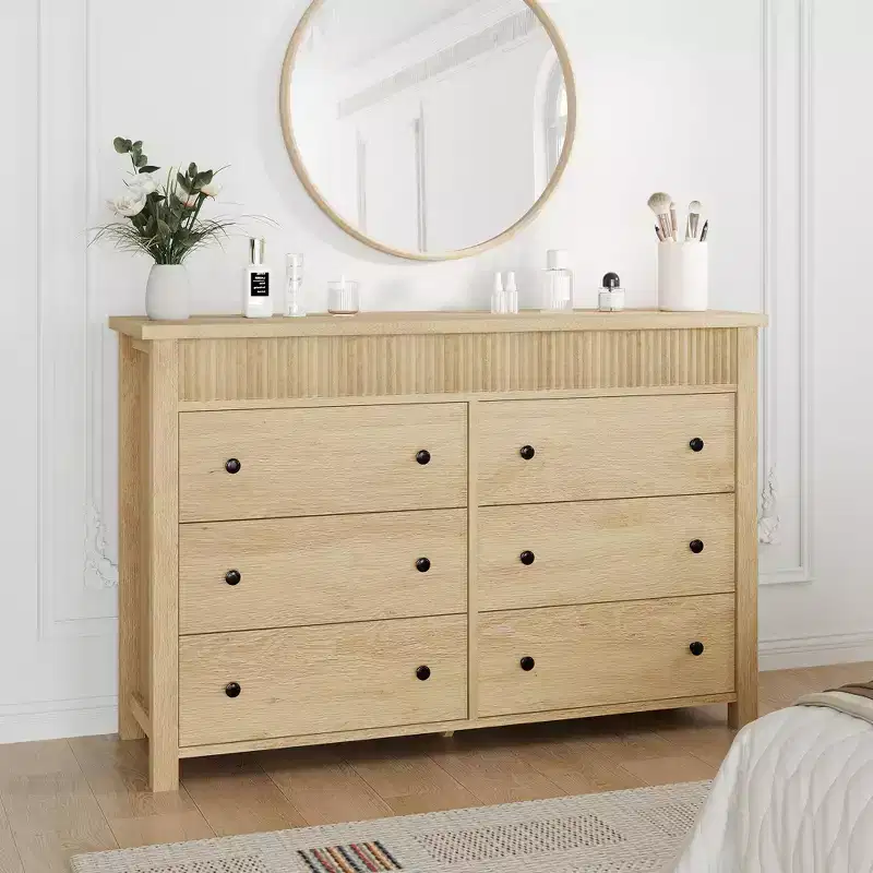 7 Drawer Dresser for Bedroom, Wooden Chest of Drawers, Fluted TV Stand, Storage Organizer for Living Room, Hallway and Entryway, Walnut