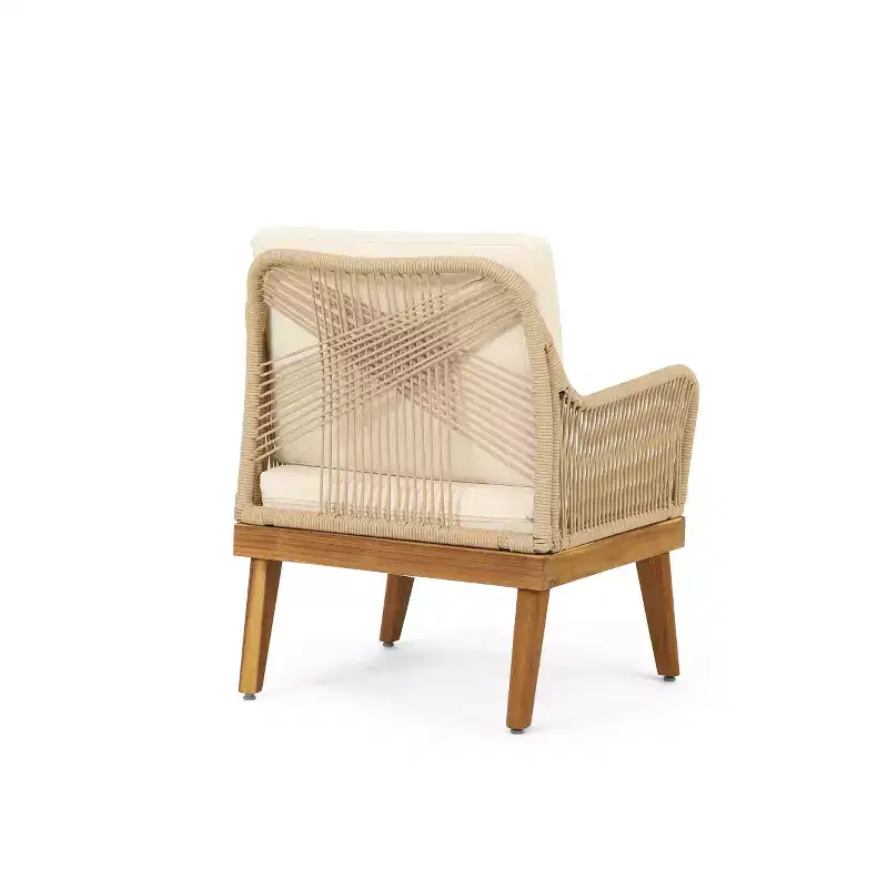 Christopher Knight Home Matthieu Modern Acacia Wood Patio Club Chairs with Cushion and Rope Detail (Set of 2)