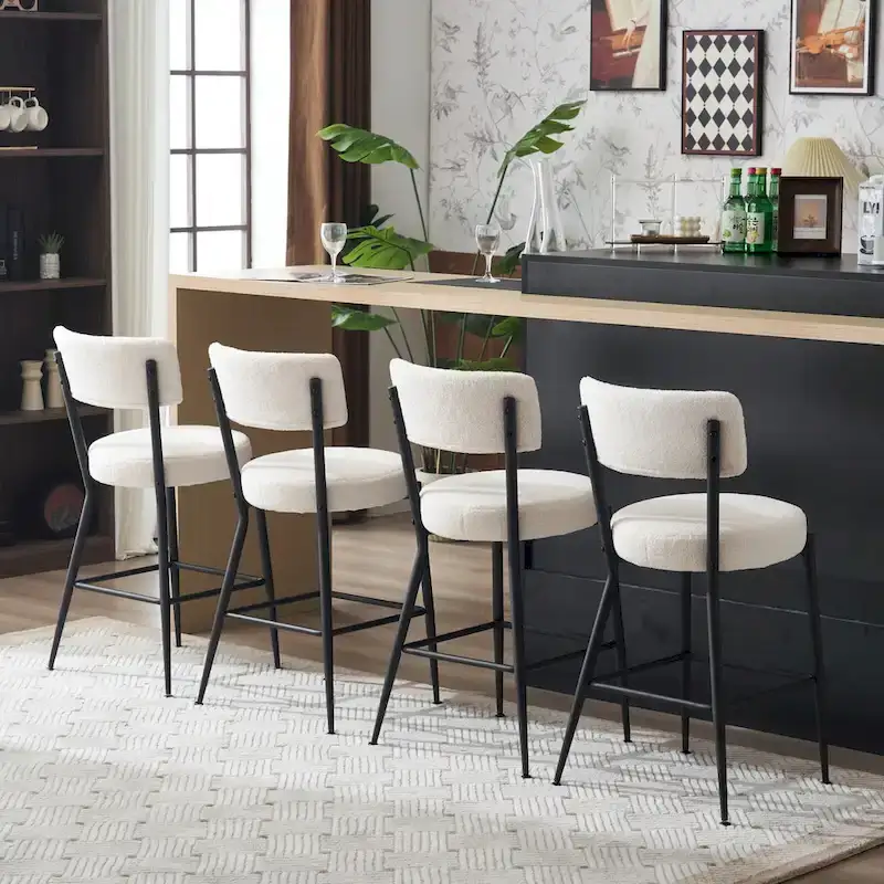 Set of 2/Set of 4 Modern Teddy Fabric Upholstered Bar Stools with Metal Base