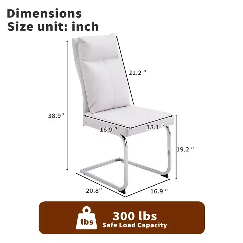 GDFStudio Olaf Modern Faux Leather Dining Chair with C-Shaped Chrome Base (Set of 2)