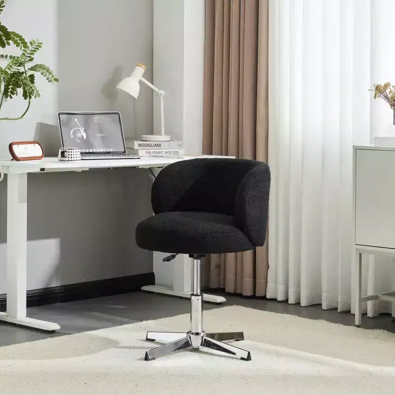Teddy Fabric Armless Swivel Office Chair with Adjustable Height & Curved Back White