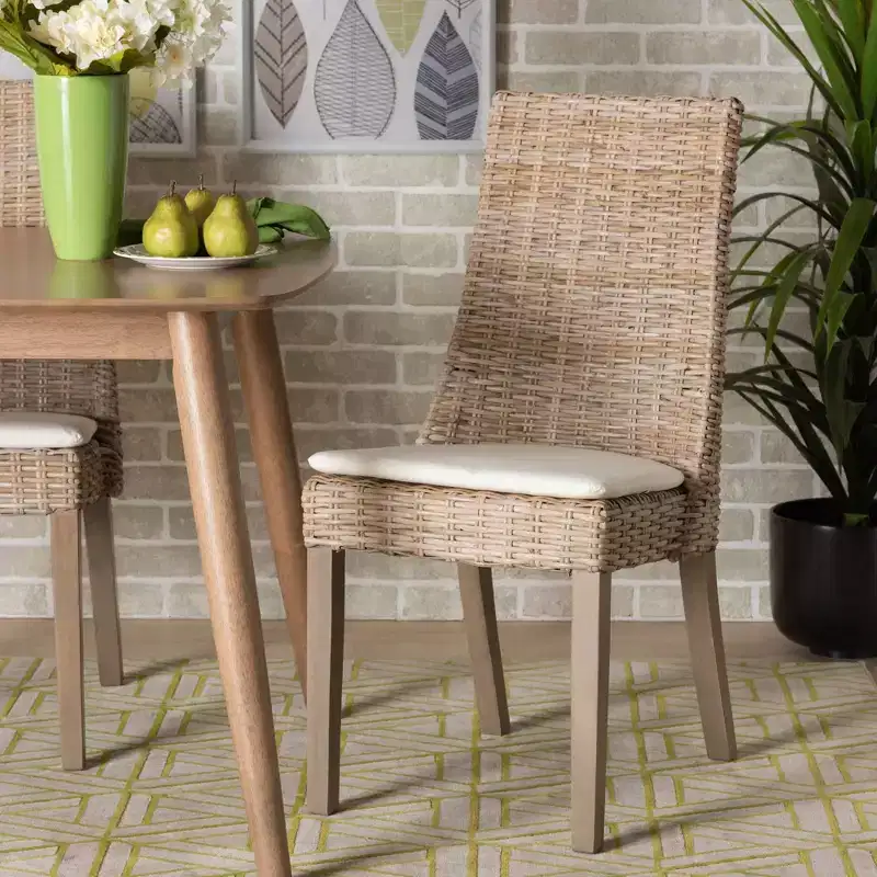 2pc Toby Rattan Dining Chair Set Brown - bali & pari: Comfort Cushion, Sturdy Backrest, Indonesian Craftsmanship