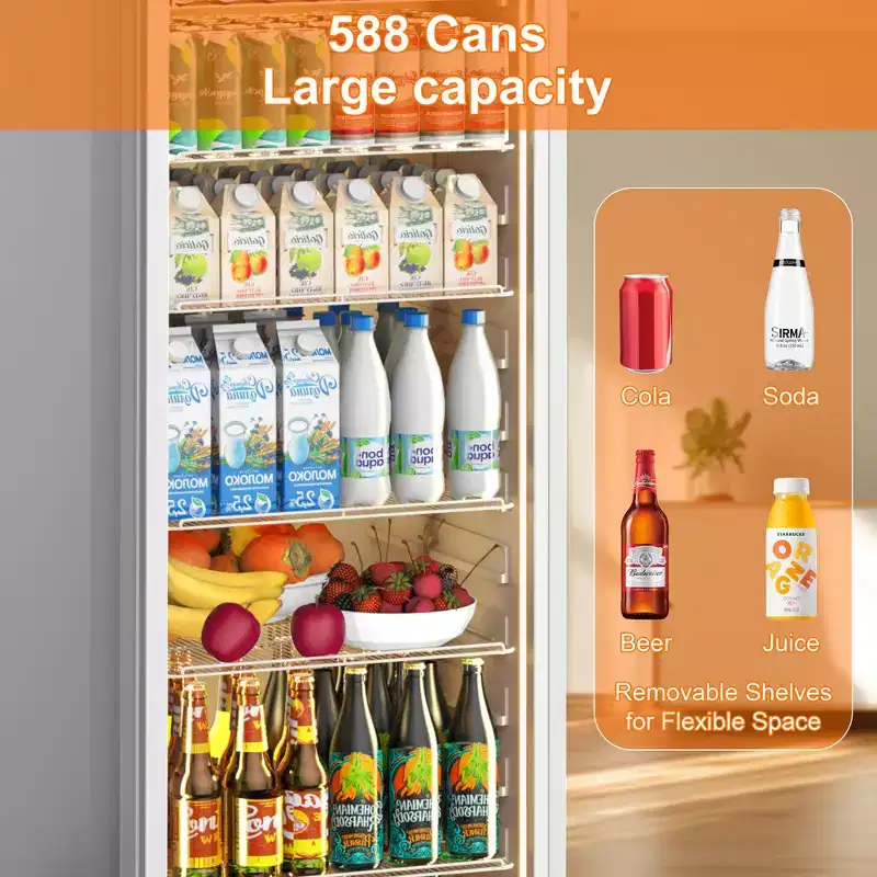 Fomup Commercial Beverage Refrigerator - 13.8 Cu.Ft Capacity, Holds 588 Cans, Smart Glass Door