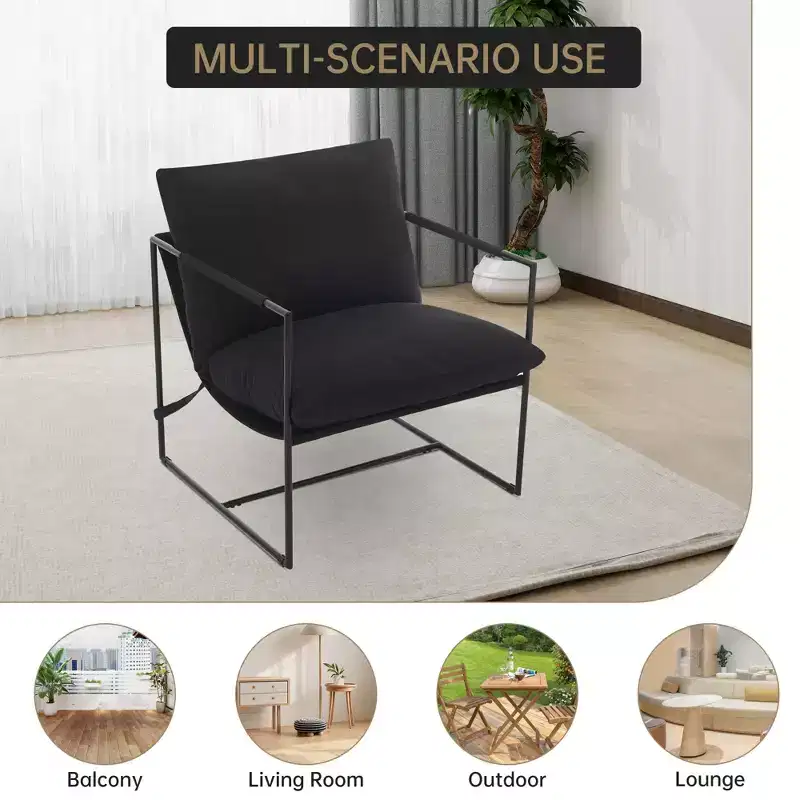 Sling Accent Chair with Metal Frame, Upholstered Living Room Chair with Foam Cushioning