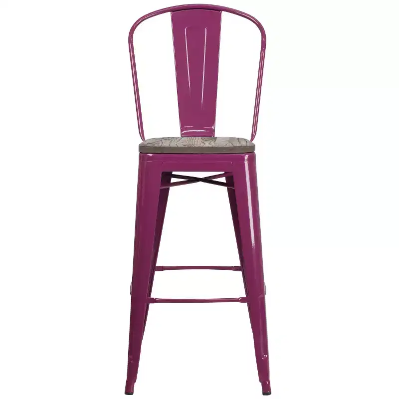 Flash Furniture 30 High Metal Barstool with Back and Wood Seat