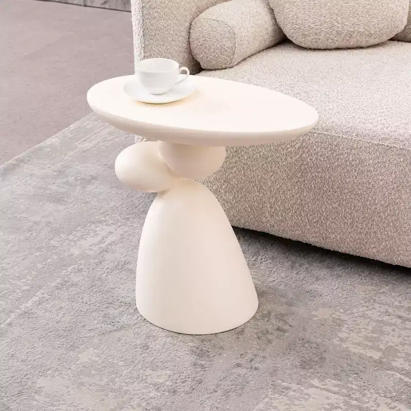 Elegant Decorative End Table, Fiberglass Side Table with Pedestal for Living Room, Bedroom, Guestroom
