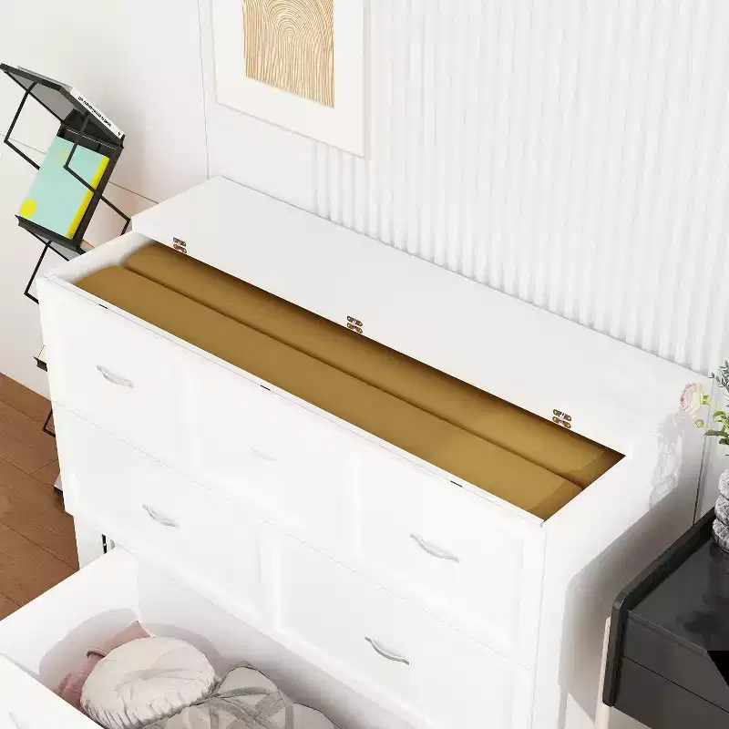White Pull-Out Murphy Bed with Drawer & Charging Station – Full/Queen, 1–2 Person