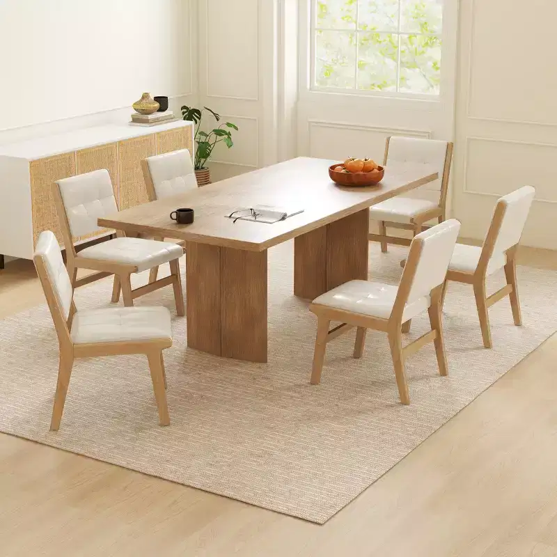 Tufted Faux Leather Upholstered Wood Dining Chairs (Set of 2)