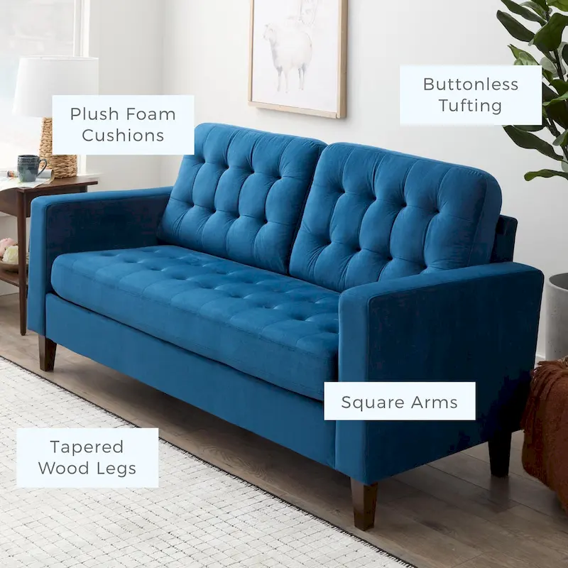 Brookside Brynn 76-in. Square-arm Faux Leather/Velvet/Fabric Sofa