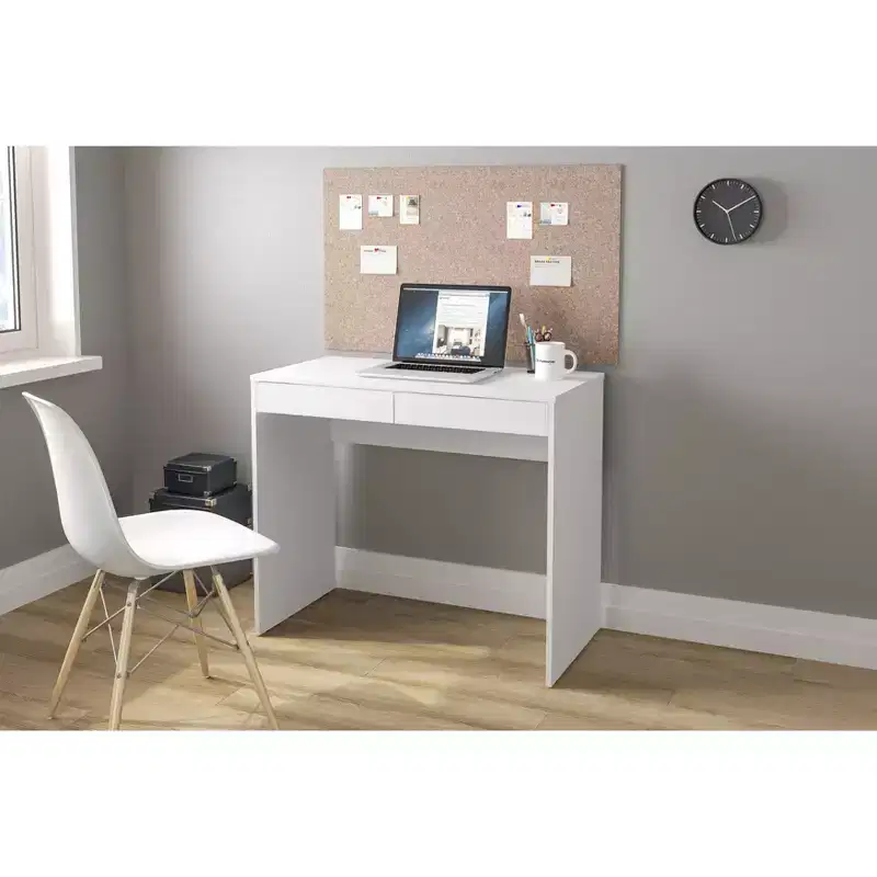 Tijuca 2 Drawer Compact Student Desk White - Polifurniture: Modern Style, Space-Saving Design, Adult Assembly