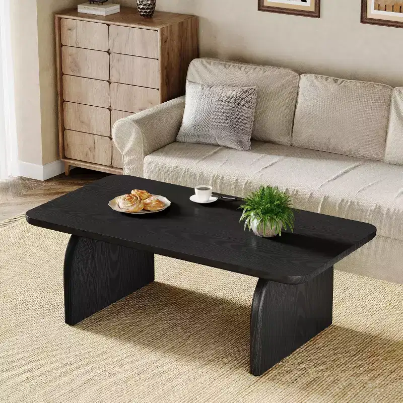 47-Inch Wood Farmhouse Rectangle Coffee Table, Low Cocktail Tea Table, Easy Assembly