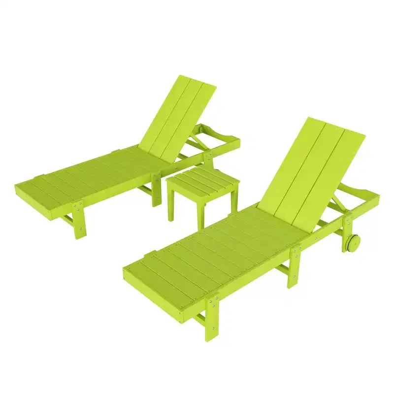 WestinTrends Ashore 2pcs Modern Poly Reclining Chaise Lounge With Wheels plus 1pc side table