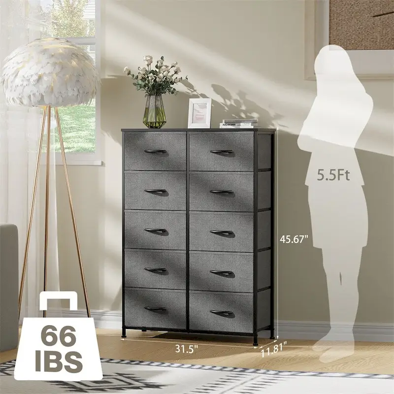 Storage Drawers Dresser with 10 Drawers and Sturdy Metal Frame