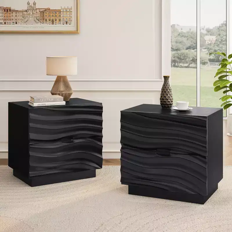Solid Wood Natural Solid Wood 2 Drawer Nightstand for Bedroom Living Room