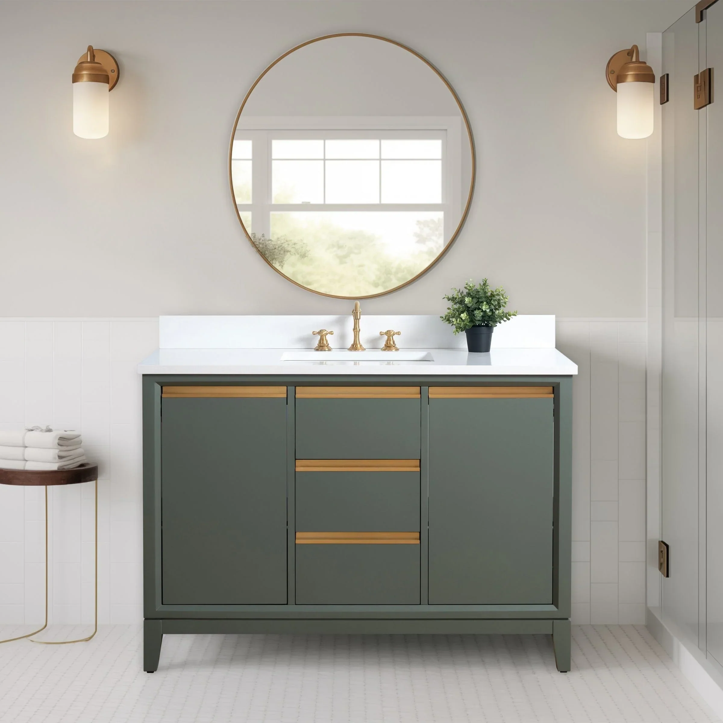 Vanity Art Bathroom Vanity with Ceramic Sink and Engineered Marble Top