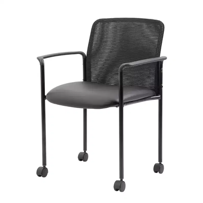 Mesh Guest Chair with Fixed Arms & Metal Frame -: Stackable, Breathable Back