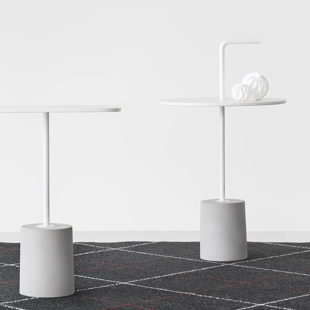 Contemporary Marble or Concrete Base Side Table with Laminate Top for Living Room or Office