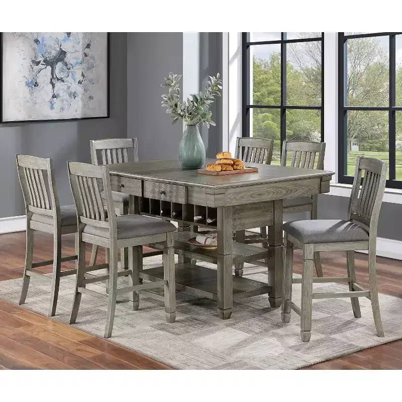 HOMES: Inside + Out 60 Goldspark Transitional 2 Shelf Counter Height Table with Drawers and Wine Storage Gray: 30 x 60 Bar Table