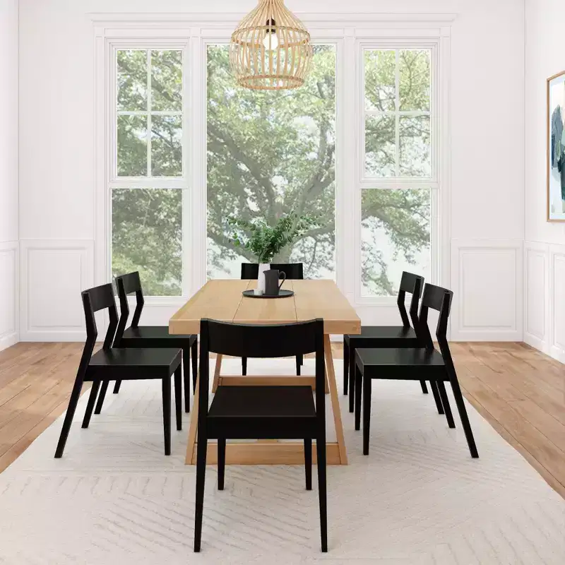 Plank+Beam 72 Classic Solid Wood Dining Table Set, Walnut Wirebrush, + 6 Chairs