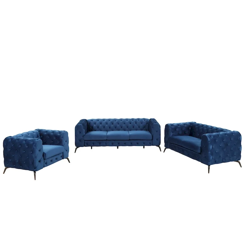 Velvet 3-Piece Sofa Sets(Three Seat Sofa/Loveseat and Single Chair)
