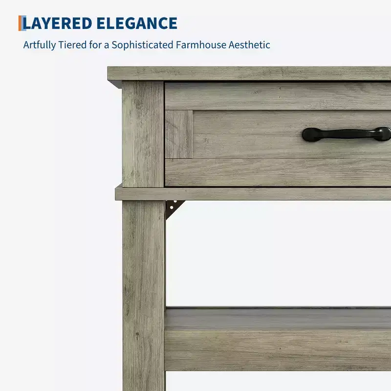 Farmhouse 3-Tier Wooden Console Table with 2 Storage Drawers  Versatile Entryway and Living Room Sofa Table