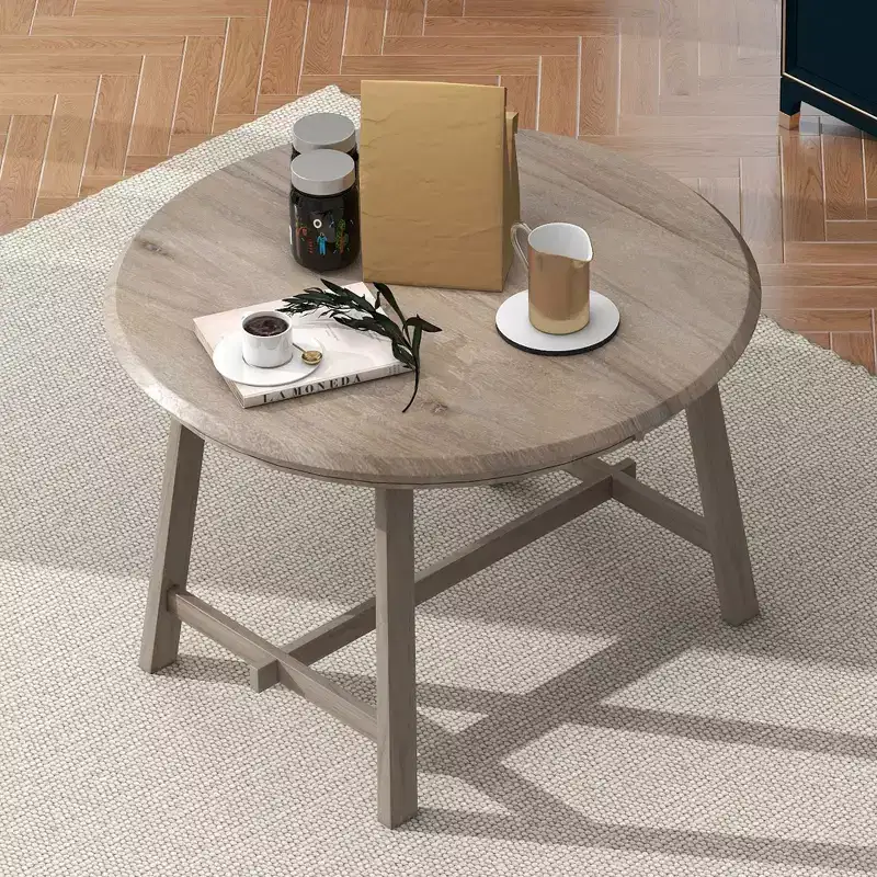 Okak Round Extendable Dining Table Modern Mid-Century Wood Dining Table for 4 to 6, for Meeting Room, Living Room