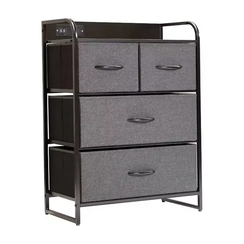 Flash Furniture Sodano 4 Drawer Nightstand with Charging Station, 2 USB Ports and 1 Outlet, Metal Frame, Engineered Wood Top, Drawers and Handles