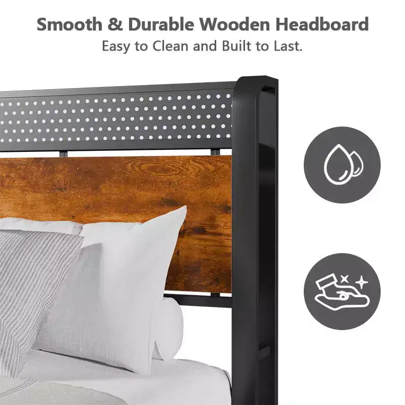 Twin Size Platform Bed Frame Storage Headboard LED Lights Charging Station Industrial Metal Wood Heavy Duty No Box Spring Needed Kids Dorm USB